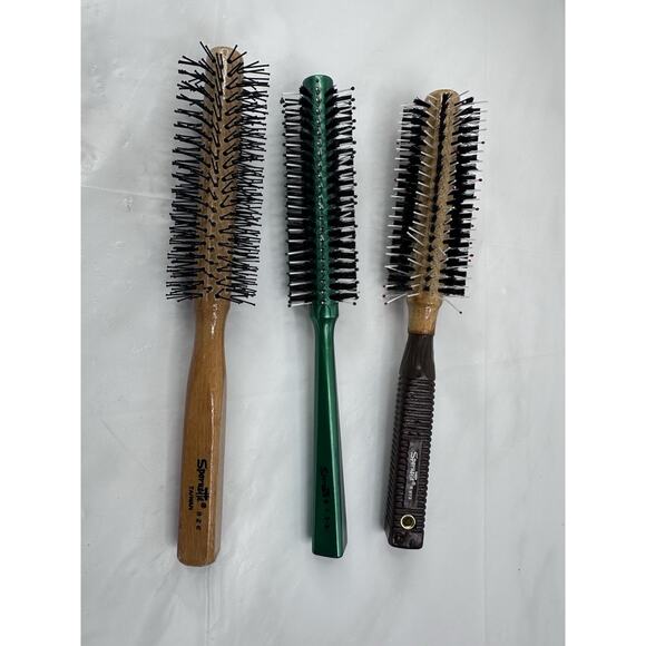 Vintage Spornette Round Bristle Hair Brush Lot Of 3 #826 #973 Wood Handle - Picture 1 of 8